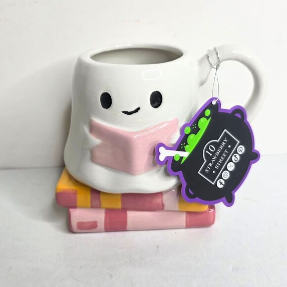 Ghost Reading Book 10 Strawberry Street Bookworm Halloween Books Coffee Mug NEW - Picture 2 of 8